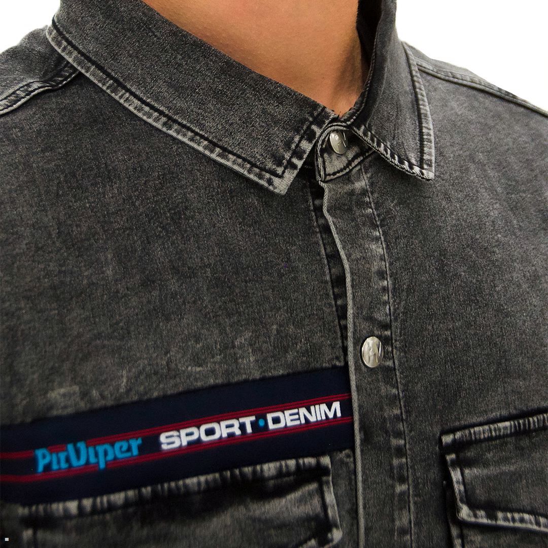 Pit Viper Sport Denim Sport Shirts Black | UK PALHTD-205