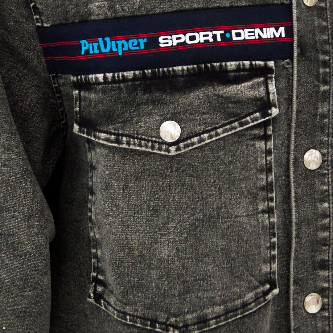 Pit Viper Sport Denim Sport Shirts Black | UK PALHTD-205