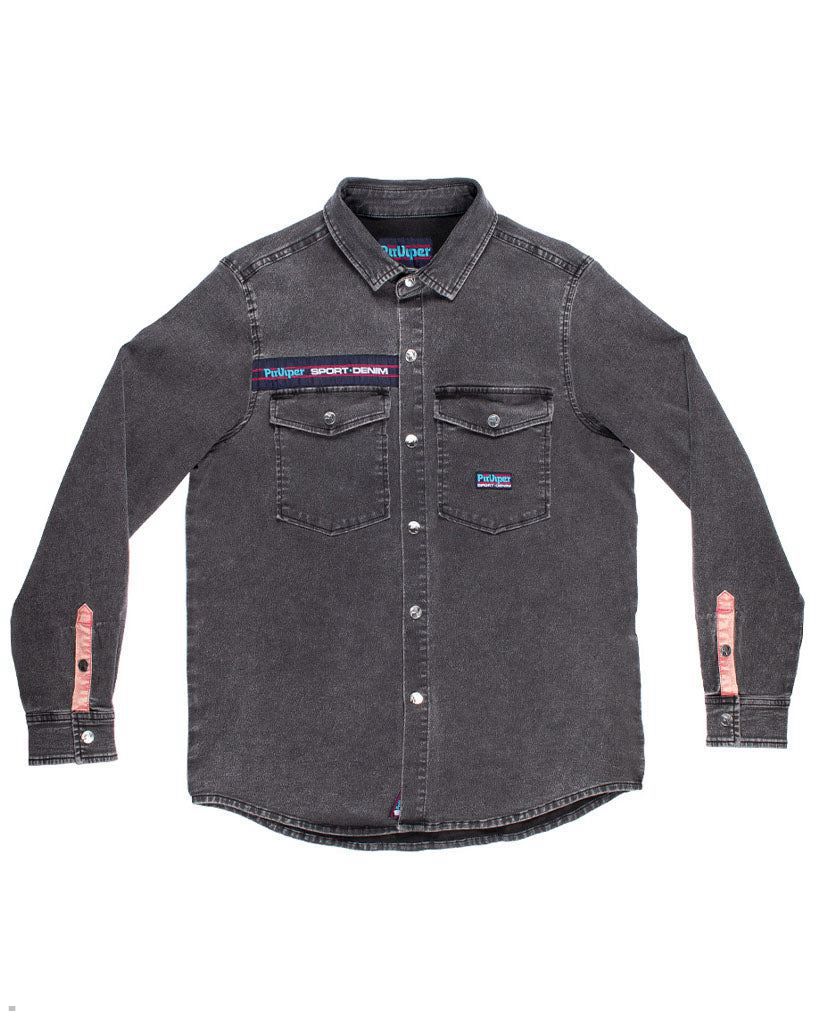 Pit Viper Sport Denim Sport Shirts Black | UK PALHTD-205