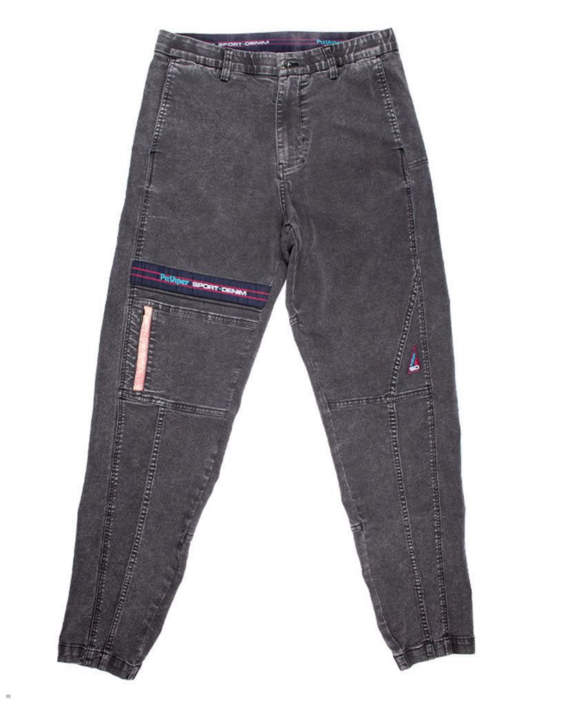 Pit Viper Sport Denim Sports Pants Black | UK JLWFKY-426